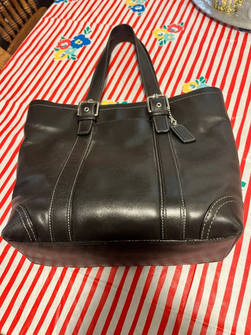 Coach Black Leather Double-Handle Tote